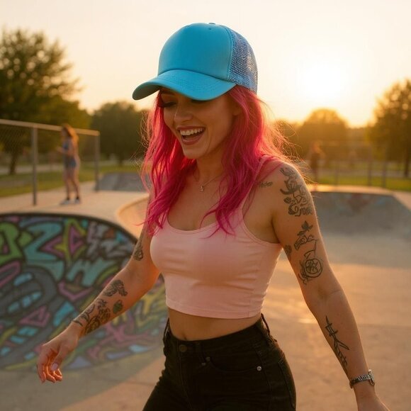 Adjustable Unisex Teal Blue Mesh Trucker Hat (SKU#0468) - Picture 1 of 5